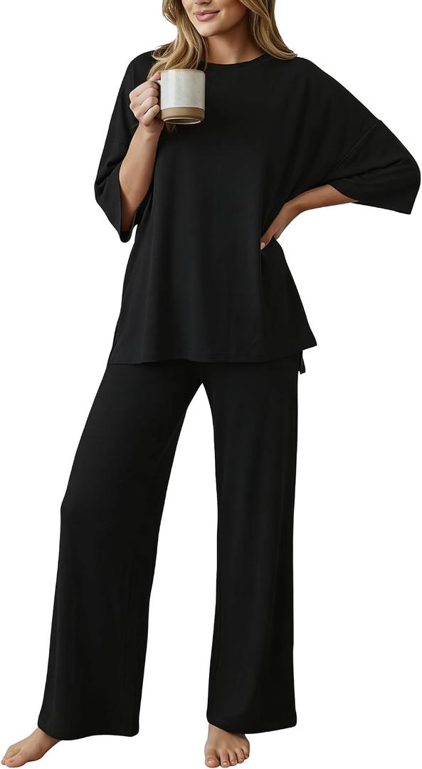 PATPAT Lounge Sets for Women Short Sleeve Pajama Set Soft Comfy Elastic Pjs 2 Piece Loungewear Outfits with Pockets, Medium 