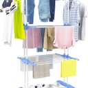 HOMIDEC Clothes Drying Rack, Large 4-Tier Foldable Drying Rack Clothing (67.7H x 19.7W x 30L Inches), Movable with 4 Castors. Multifunctional Stainless Steel Laundry Drying Rack, Blue