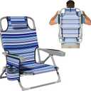 DIAMONDFORGE Lightweight Portable Beach Chair for Adults, 350 LBS Capacity Backpack Beach Chair, Reclining Beach Chair with 5-Position Lay Flat, Large Cup Holder for Beach Camping Sports, 1 Pack Blue