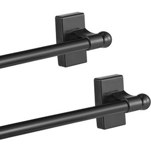 2 Pcs Magnetic Curtain Rods for Metal Door 16 to 28 Inch, 1/2" Multi-use Adjustable Appliance Magnetic Rod for Window Frames, Cabinets, Refrigerators, Dishwashers(Black)