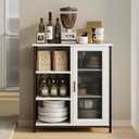 Coffee Bar Cabinet with Adjustable Shelves and Door, Rustic White, 27.5"L
