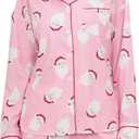 NUFIWI Women Christmas Pajamas Pjs Set Cute Santa Colorful Pj Long Sleeve Shirt Lounge Shorts 2 Piece Holiday Sleepwear (Pink, M)