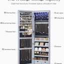 SONGMICS 6 LEDs Mirror Jewelry Cabinet, 47.2-Inch Tall Lockable Wall or Door Mounted Jewelry Armoire Organizer with Mirror, 2 Drawers, 3.9 x 14.6 x 47.2 Inches, Gray UJJC93GY