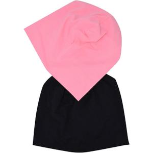 JHYWELL Cotton Beanie Hat Jersey Soft Skull Caps Lightweight Sleep Cap Running Beanies Light Weight Chemo Hat for Men & Women (Black & Pink)