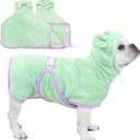 Pet Bathrobe for Dog Cat Absorbently Quick Drying Coat Cute Dogs Bath Towel Hooded Robe Adjustable Collar & Belly Strap for Pool Beach (Green, Medium)
