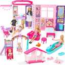 Doll House Portable & Foldable Dollhouse w/ 60+ Pcs & 2 Dolls, Play House Toy with Bedroom Bathroom Kitchen Furniture Playset, Playhouse Birthday Gift for Girl Kid Toddler