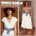 Western Leather Belts for Women Boho Waist Belt Cowgirl Disc Belts for Dress (Blue)