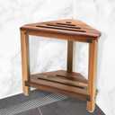 IBosins Corner Shower Stool with Storage Shelf Shower Foot Rest for Shaving Legs Small Bench for Inside Shower to Sit on Bath Seat - Acacia Wood