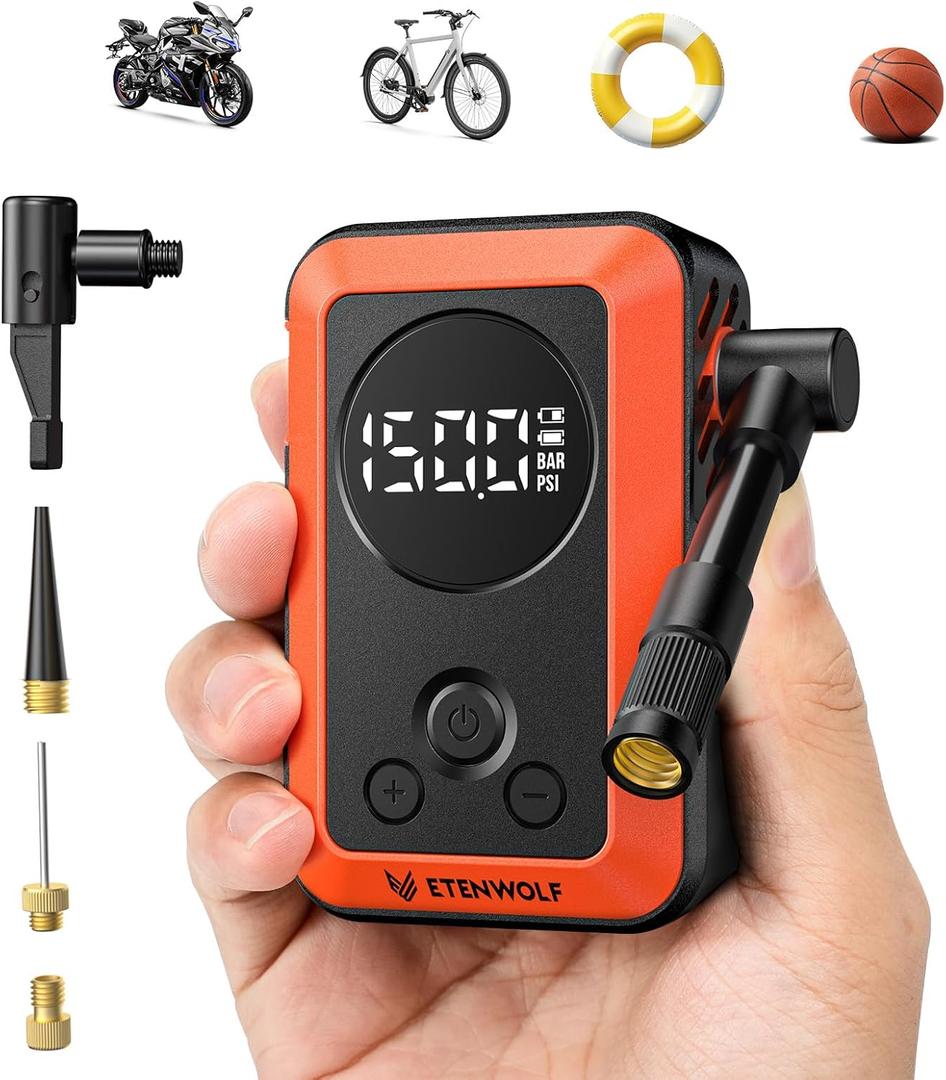 ETENWOLF Mini Bike Pump,20s Fast Inflate Bicycle Pump with Guage,150PSI Portable Electric Bike Air Pump with Presta and Schrader Valve for Mountain Bike,Road Bike,Motorcycle,Car,Sport Ball
