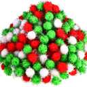 Shappy 1000 Pcs Christmas Pom Poms for Crafts Bulk 0.5 Inch Glitter Fuzzy Craft Pom Poms Crafts Balls for Hobby Supplies and Craft DIY Material Making Decorations(White, Fruit Green, Red)