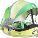 Mambobaby Baby Pool Float with Canopy, Non-Inflatable Infant Swim Float with Safe Seat and Tail Support for 3-24 Months, UPF 50+ Sun Protection (Lime Zest Green)