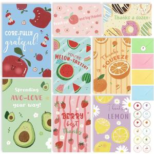 3 x Funny Thank You Cards with Envelopes & Stickers, 24 Bulk Thank You Cards Notes for Kids Baby Shower, 8 Cute Designs 4x6 in,Assorted Greeting Cards for Graduation Teachers Business Employee Appreciation