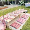 Extra Large Outdoor Picnic Blanket with Table Runner and Floor Pillow Cushion for Picnic Wedding Birthday Baby Shower Backyard (91 x 71'',Pink,6-Person)