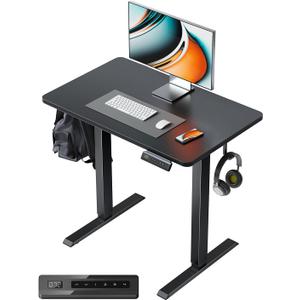 FEZIBO One-Piece Standing Desk Adjustable Height Stand up Home Office Desk, 32x24 Inch Electric Standing Computer Desk, with 4 Memory Presets, Headphone Hook, Black