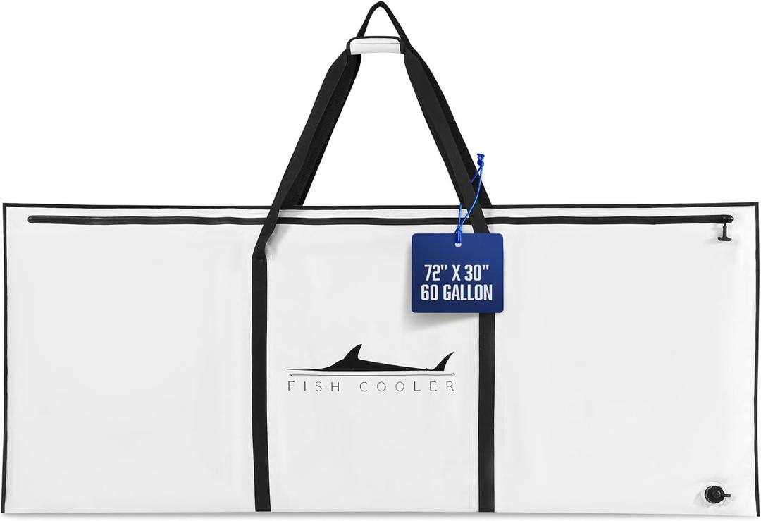 Houseables Fish Bag, Fish Kill Bag, Fishing Cooler, Insulated Carrier for Fishing, Cooling Gear, Big, Waterproof For Kayak, Transport, Weigh In, Catch, Ice, Tuna, Salmon, Bass, Trout, 72x30 inches
