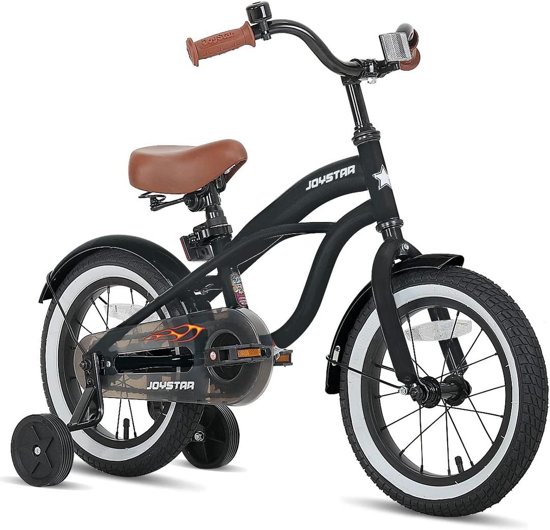 JOYSTAR 12 14 16 Inch Kids Cruiser Bike for Ages 2-7 Years Old Girls & Boys, Kids' Bike with Training Wheels, Coaster Brake, Adjustable Seat & Fenders, Child Bicycles (Black)
