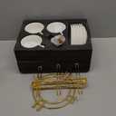 YOLIFE Espresso Cups with Saucers Set and Gold Metal Stand, 4oz Coffee Espresso Cups Set of 6, Ceramic Expresso Shots Cup with Stand & Saucers for Latte, Americano, Tea, Hot Drinks, White