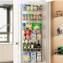 Delamu Adjustable Cabinet Door Organizer, 6-Tier Hanging Spice Rack Organizer, Metal Over the Door Pantry Organizer, Pantry Organizers and Storage Shelves for Kitchen Bathroom Laundry Room, White M