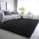 CAIYUECS Shag Area Rug,Indoor Ultra Soft Fluffy Plush Rugs for Bedroom Living Room, Non-Skid Modern Nursery Faux Fur Rugs for Kids Room Home Decor (5x7 Feet, Black)