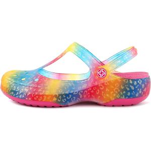 KELMALL Womens Classic EVA Floral Clogs with Back Strap  Lightweight Non Slip Slip-On Comfort Shoes, Low Heel Casual Garden & Indoor Clogs (5.5, Magenta Leopard)