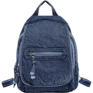 Denim Mini Backpack for Women, Small Canvas Purse Casual Backpack,Vintage Aesthetic Lightweight Preppy Daily Bookbag (【Deep Blue】)