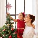 14.5 Inch Christmas Star Tree Topper Glitter Red Star Tree Topper 8 Point Star Treetop Ornament Metal Hollow Designed for Home Holiday Xmas Tree Decorations