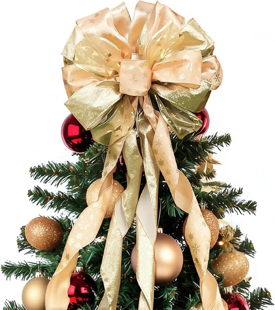 45 * 13Inch Christmas Tree Topper Bow Decoration, Large Glitter Tree Decoration Ornaments(Gold)