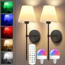 Battery Operated Wall Sconce Set of 2, Black Rechargeable Wall Sconces Set of Two with Remote Control,Dimmable Wall Lamp with Detachable Bulbs,15 Colors Wall Light for Bedroom Living Room Hallway