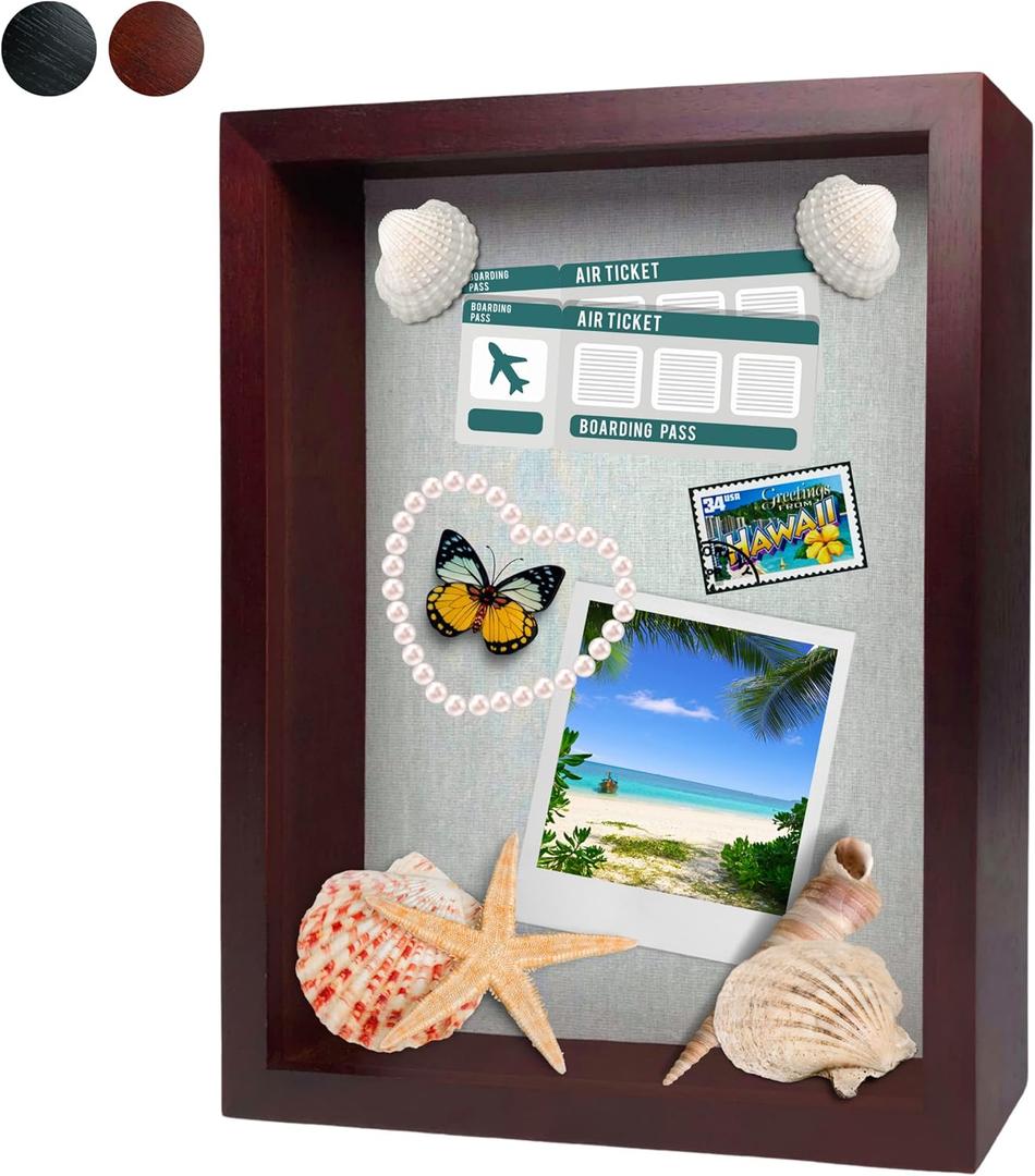 11"x14" Solid Wood Mahogany Display Shadow Box Frame - Solid Wood Memory Box for Keepsakes (Picture Box, Military, Wedding, Graduation, and Flower Shadow Box)