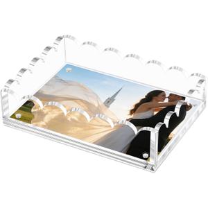 Acrylic Scalloped Tray with a Magnetic Mat for Photos Art Messages Serving Tray Organiser Includes Anti-Slip Pads for Coffee Table (5 * 7 Inch)