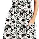 Simier Fariry Womens Summer Modest Work Casual Midi Knee Dress Pocket Short Sleeve Teacher Outfits Spring Travel Clothes (L)