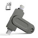 MFi Certified iPhone Flash Drive,512GB Phone Photo Stick,3 in 1 Flash Drive for iPhone,USB Memory Stick for Backup,USB Drive Compatible with iPhone,iPad,Android,PC,More Devices(Black)