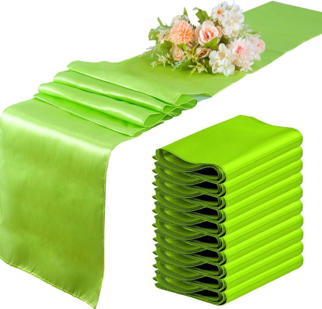 10 Pack Lime Green Satin Table Runners 12x108 Inches Party Table Runner Bright Smooth Table Runner Wedding Party Decorations for Table Green Table Runners