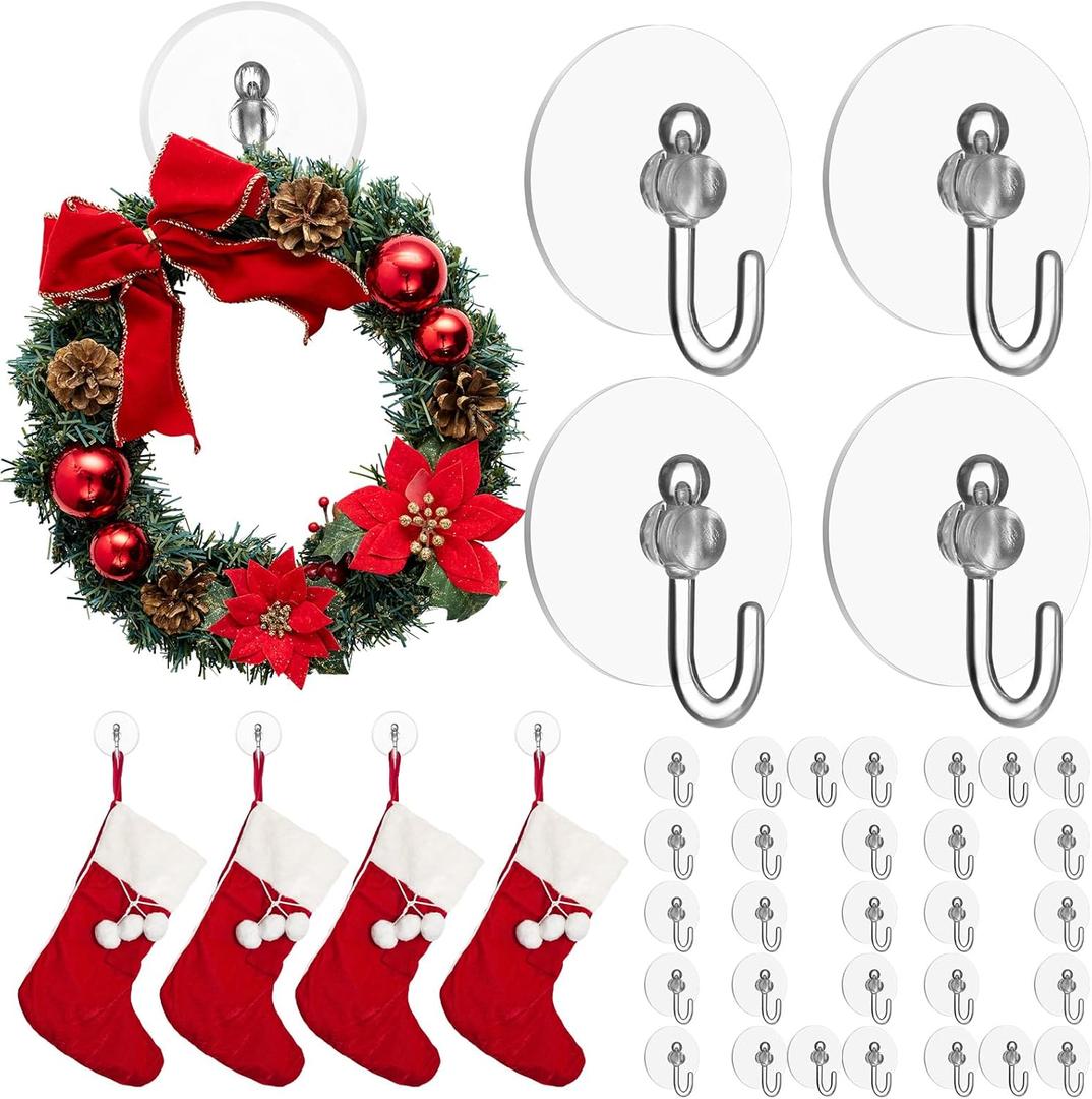 Jetec 100 Pcs Suction Cup Hooks 1.18 Inch Window Small Suction Cups with Hooks Waterproof Removable Clear Mini Suckers Hanger for Glass Bathroom Wall Door Christmas Wreath Lights Stockings