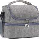 FlowFly Double Decker Cooler Insulated Lunch Bag Large Tote for Boys, Girls, Men, Women, With Adjustable Strap (Grey/Gray)