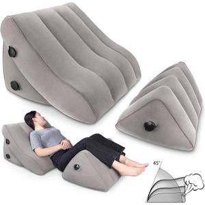 SAHEYER Inflatable Bed Wedge Pillow Set, 2 PCS Post Surgery Support Pillow for Back, Knees, Leg Pain Relief, Adjustable Sitting Pillows for Anti Snoring, Heartburn, GERD Sleeping (Gray)