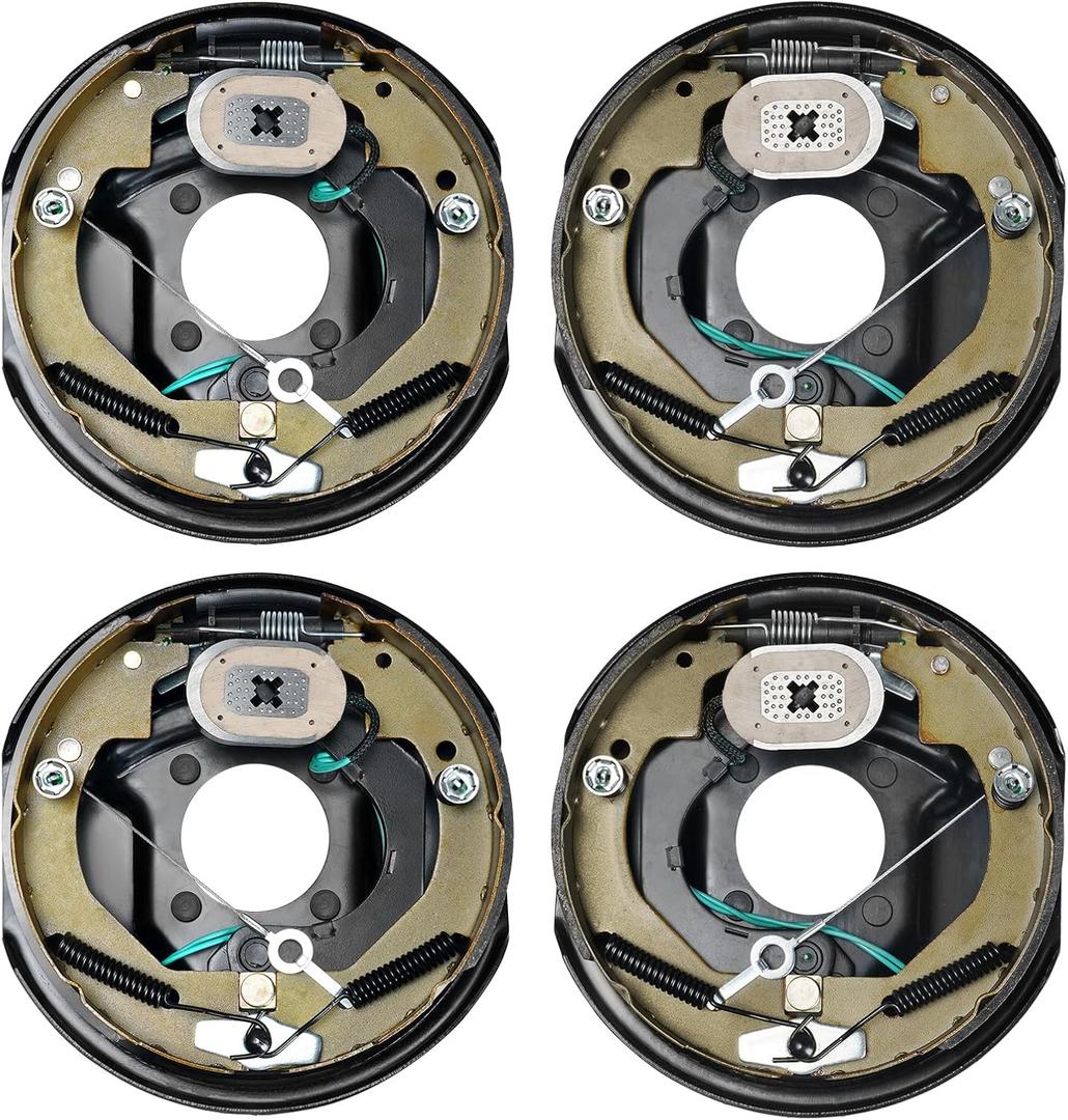 VEVOR Electric Trailer Brake Assembly, 10" x 2-1/4", 2 Pairs Self-Adjusting Electric Brakes Kit for 3500 lbs Axle, 4-Hole Mounting, Backing Plates for Brake System Part Replacement (2 Right + 2 Left)