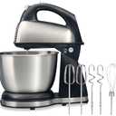 Hamilton Beach Classic Stand and Hand Mixer, 4 Quarts, 6 Speeds with QuickBurst, Bowl Rest, 290 Watts Peak Power, Black and Stainless