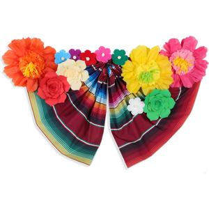 13 Pcs Mexican Party Backdrop Set, Include 12 Pcs 24'' 12'' 8'' 3D Large Paper Flowers Decorations 6.9x4.9ft Mexican Fiesta Backdrop for Party Carnival Day of The Dead Wall Wedding Birthday