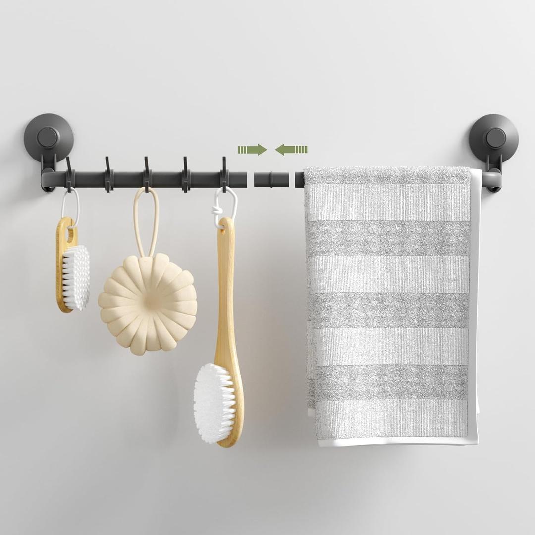 LUXEAR 24 Inch Adhesive Shower Towel Rack with 5 Sliding Hooks, Wall Mounted Plastic Towel Bar for Bathroom, Kitchen (Gray) LUXEAR 24 Inch Adhesive Shower Towel Rack with 5 Sliding Hooks, Wall Mounted Plastic Towel Bar for Bathroom, Kitchen (Gray)