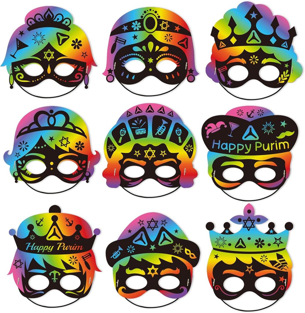 27 Packs Purim Story Character Scratch Paper,DIY Rainbow Magic Scratch Off Paper Art Craft Cards for Purim Day Jewish Holiday Party Favors Supplies