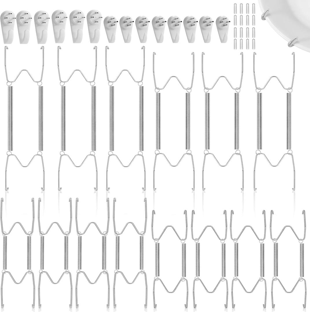 14 Pieces Plate Wall Hangers for Display - 6/8/10/12 Inch Invisible Plates Hanger, Stainless Steel Plate Holders with 14 Pieces Wall Hooks for 5.5 to 12.5 Inch Decorative Plates and Arts (Silver)