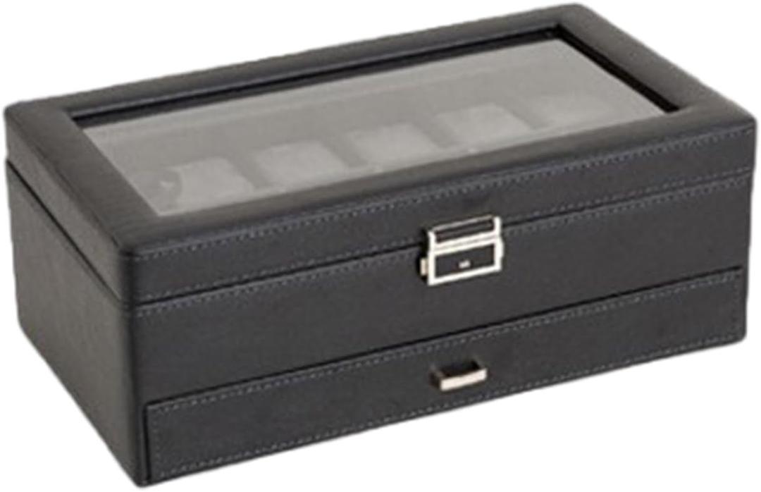 Practical Watch Collection Box With Spacious See Through Glass Lid Designs And Additional Sturdy Drawer Household (single layer)