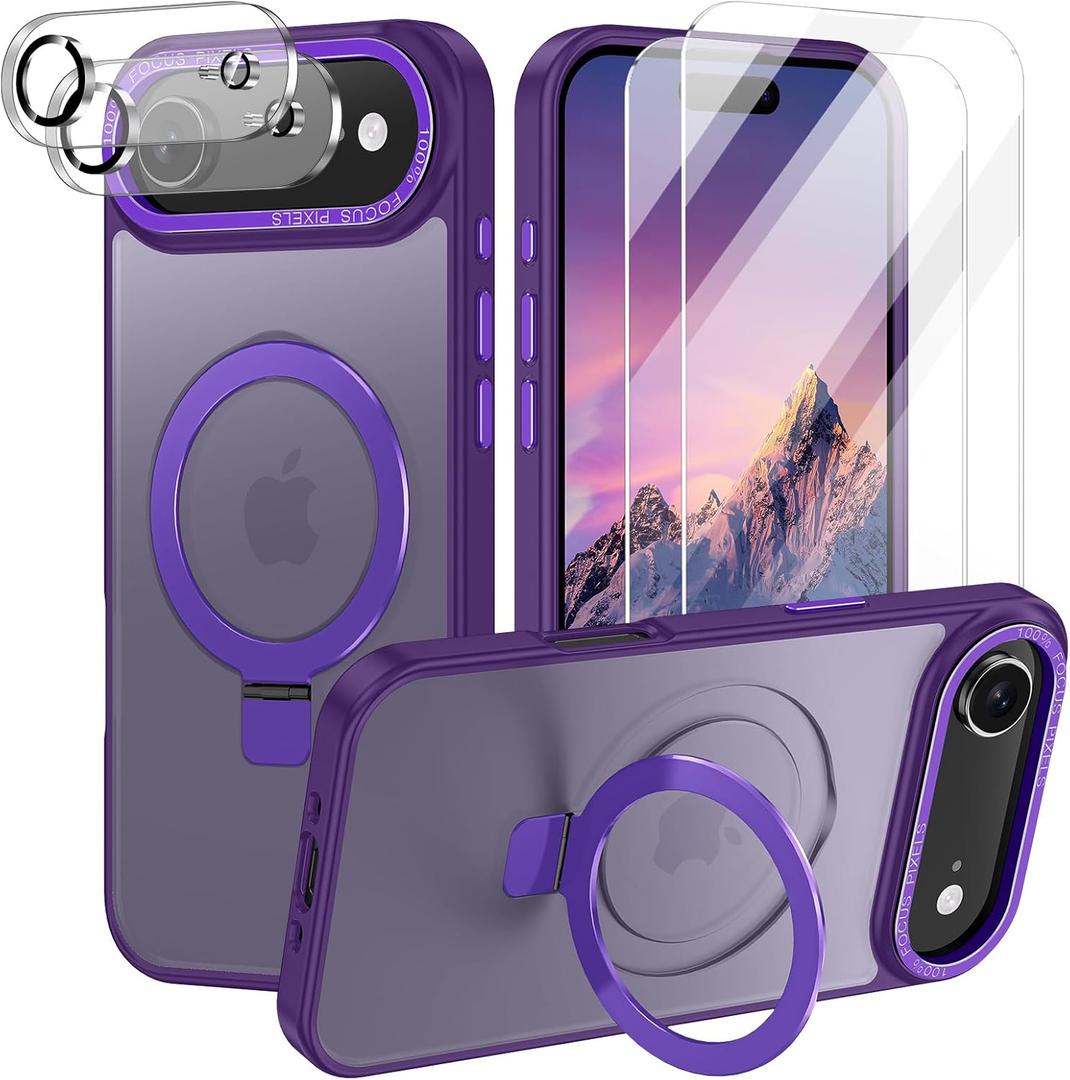 Lamcase for iPhone Air Case,with Magnetic Invisible Stand [Military Drop Protection] [Compatible with MagSafe] Shockproof Slim Translucent Anti-Slip with 2 Screen Protector,Deep Purple