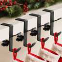 4 Pack Stocking Holders for Mantle for Christmas Decorations,2 in 1 Mantle Garland Holder for Hanging Christmas Stockings,No Drilling Required & Adjustable Garland Hanger, Metal(Black)