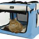 Large Cat Carrier Collapsible Travel Dog Crate Portable Soft-Sided Pet Kennel with Super Soft Warm Plush Pillow for Indoor and Outdoor 20x14x14in,Sky Blue