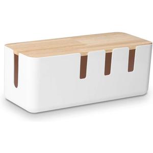 Cable Management Box by Baskiss, 12x5x4.5 inches, Wood Lid, Wire Organizer for Desk TV Computer USB Hub System to Cover and Hide & Power Strips & Cords