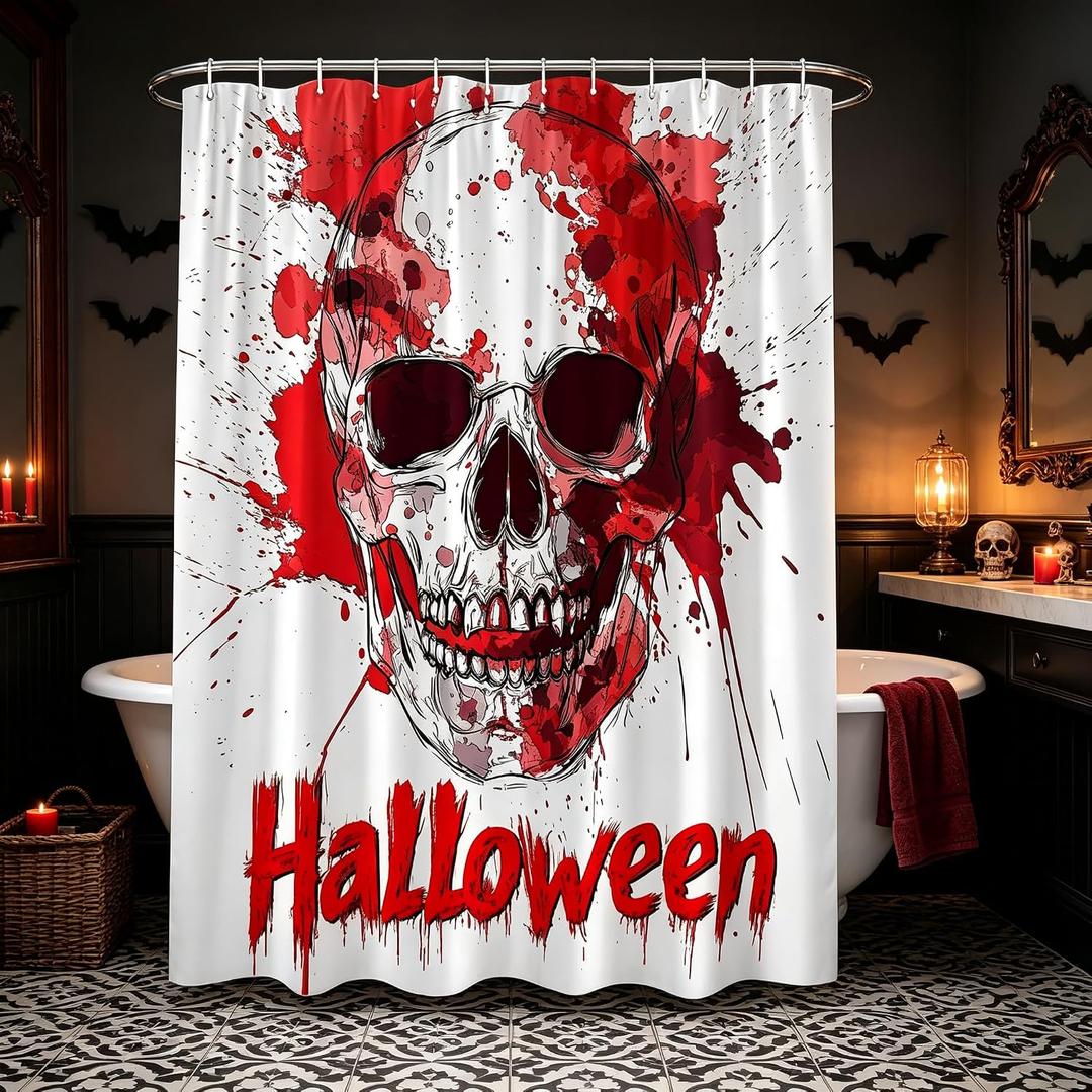 Bloody Halloween Skull Shower Curtain Gothic Spooky,70" L x 70" W