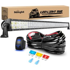 Nilight 42Inch 240W Spot Flood Combo Led Light Bar Off Road Driving Lights Boat Lights Fog Light 12V On/ Off 5 Pin Rocker Switch Power 14AWG Wiring Harness Kit-1 Lead for Trucks