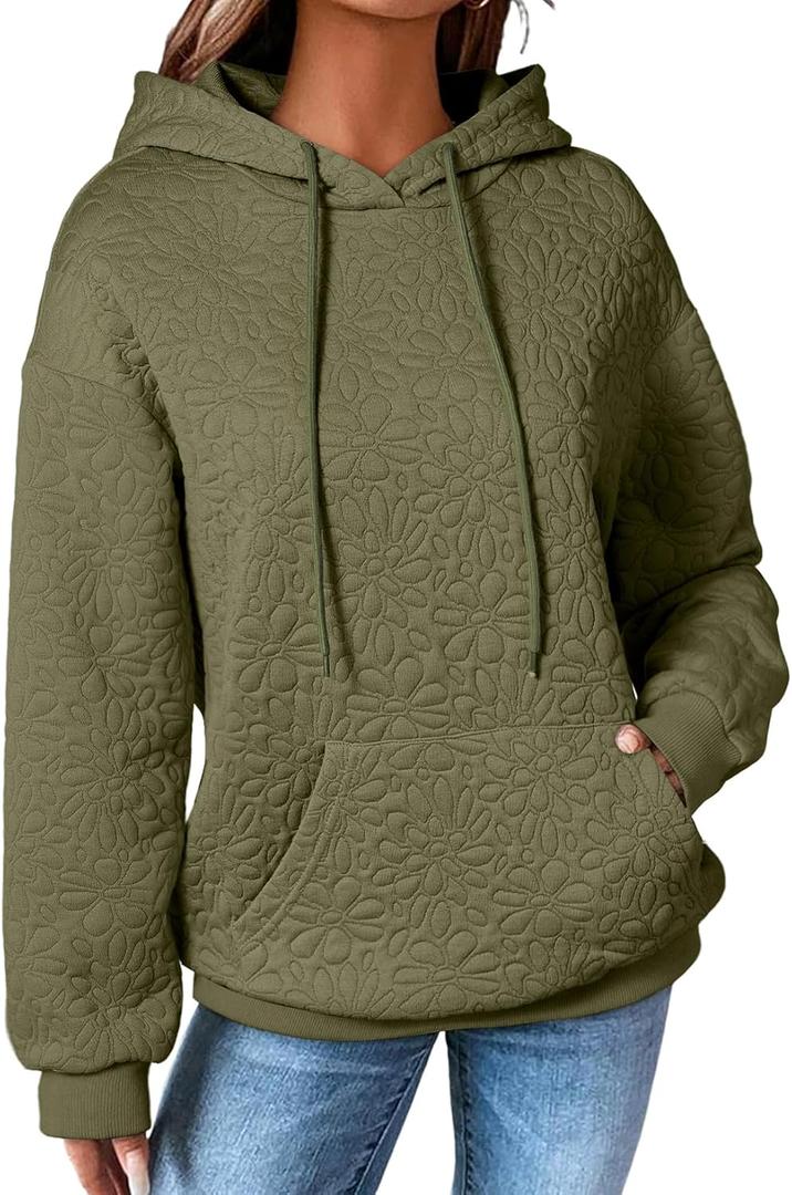 EVALESS Womens Hoodies Casual Long Sleeve Drawstring Jacquard Sweatshirt Pullover Tops Loose Outfits Clothes (Medium, Green)